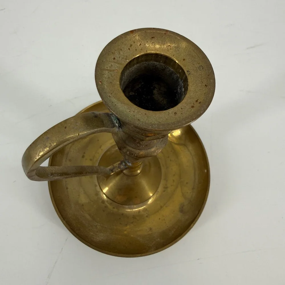 Vintage Solid Brass Chamberstick Candle Holder with Glass Hurricane Shade India